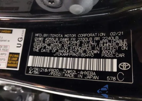 2021 Toyota Prius Prime Le из США, поврежденный, VIN JTDKAMFP9M3185493